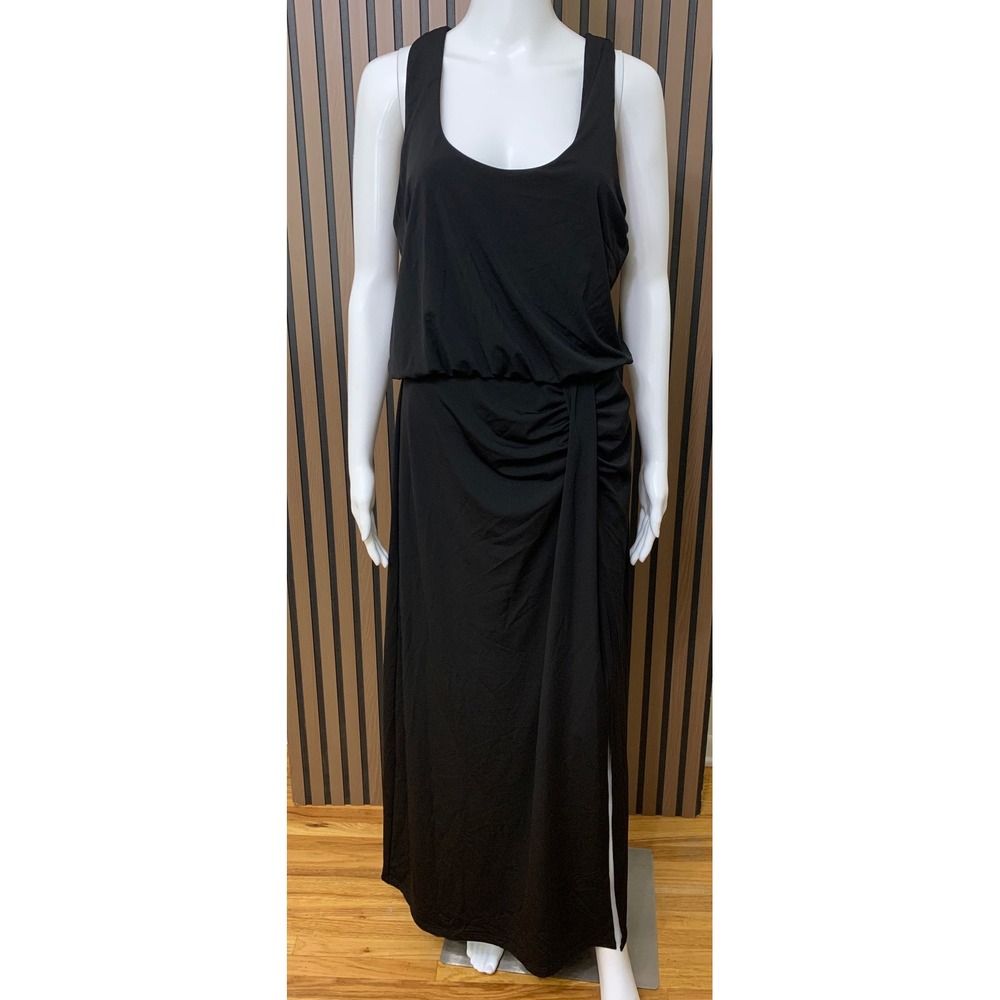 Boston Proper Black Racerback Blouson Maxi Dress Side Slit Size M NEW